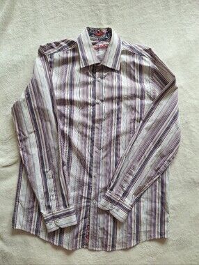 Report Collection Purple Striped Long Sleeve Button Down Shirt Men's Size L